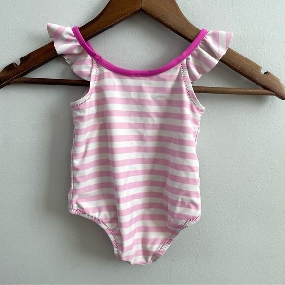 Kilo And Max | Pink & White Striped Flamingo Swimsuit One Piece Ruffle Strap 24M - Picture 3 of 9